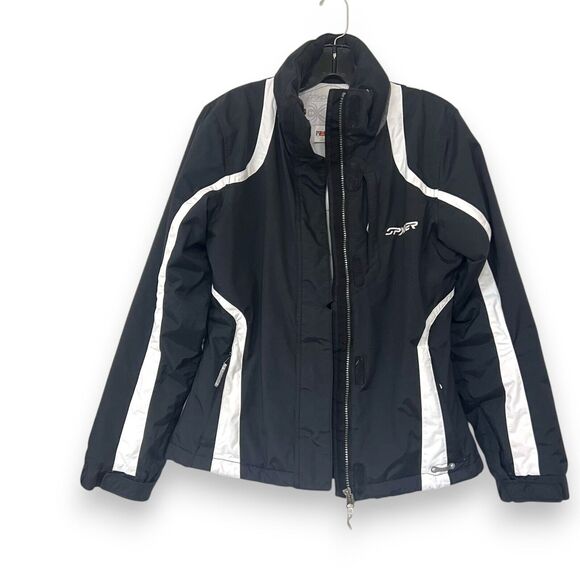 Spyder Ski Snowboard Jacket Black White Hooded Pockets Women's Size 8 - Picture 1 of 12